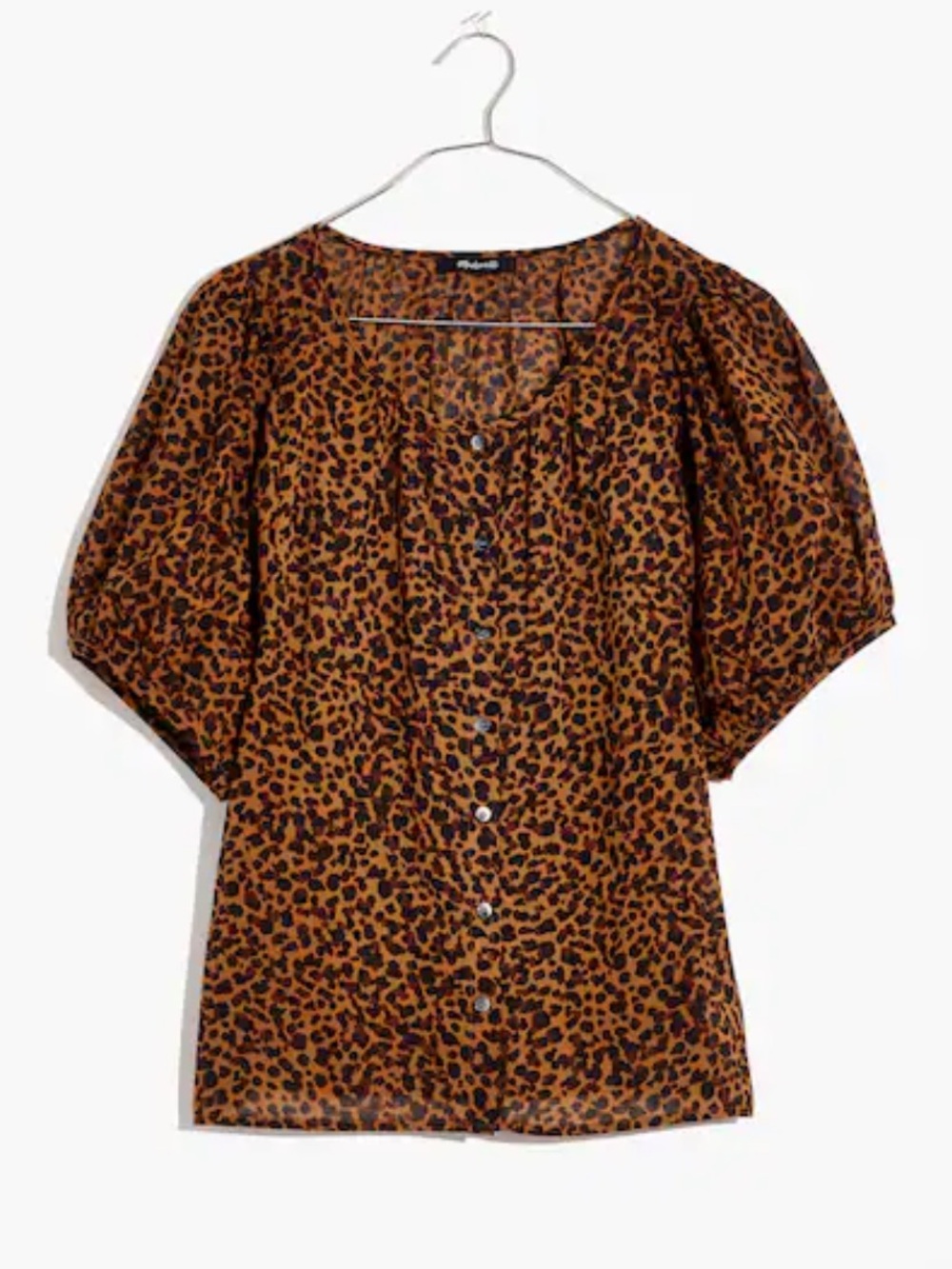 Madewell Balloon-Sleeve Button-Up Top in Painted Leopard 40015